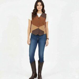 New OUTBROOK Brown's 100% Leather Vest Jacket Sz M (8-10)